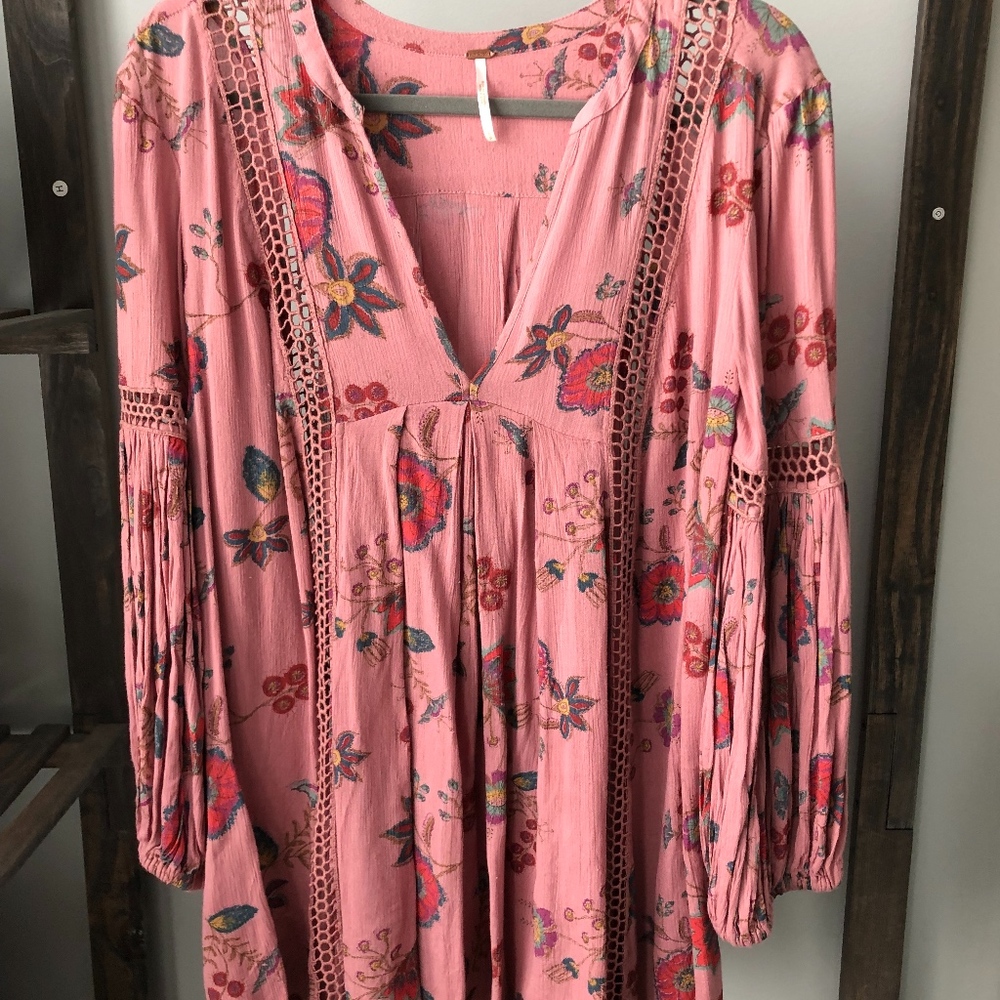 Free People Pink Floral Tunic/Blouse